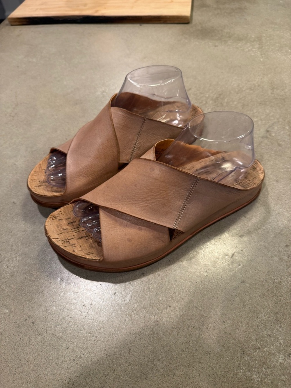 Women's Taupe Leather Crossover Slide Sandals